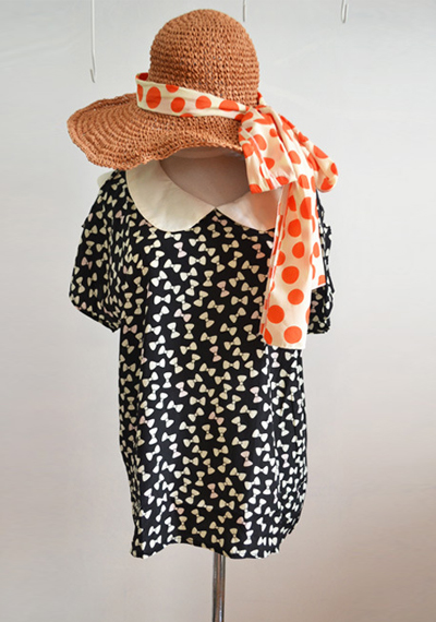 free shipping free shipping Sweet bow shoulder width peter pan collar chiffon shirt short-sleeve T-shirt female