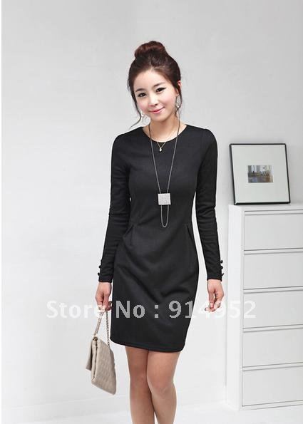 Free shipping Free Shipping [ Wholesale & Retail ] Fashion S-XL Black Beige Color Career Lady Winter Dress Women's Dress MYB18