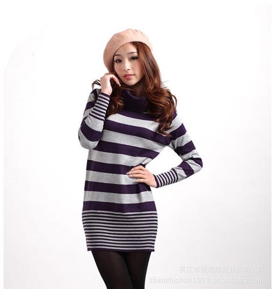 free shipping,Free Size,fashion,Two color stripe,Turtle Neck,Women's Sweaters/Knitwear/Ladies' knitted sweater