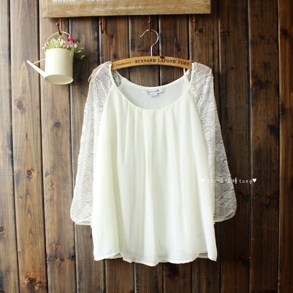 free shipping Fresh chiffon lace shirt . fashion cutout three quarter sleeve strapless t-shirt women's