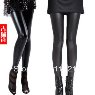 Free shipping Full faux leather legging ankle length trousers all-match faux leather pants slim comfortable