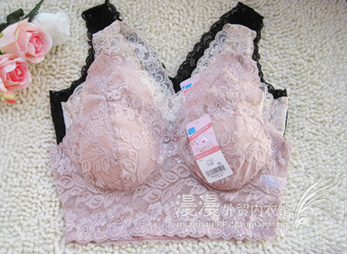 Free Shipping Full lace rhinestone wireless bra pad bra vest sleeping bra black skin color