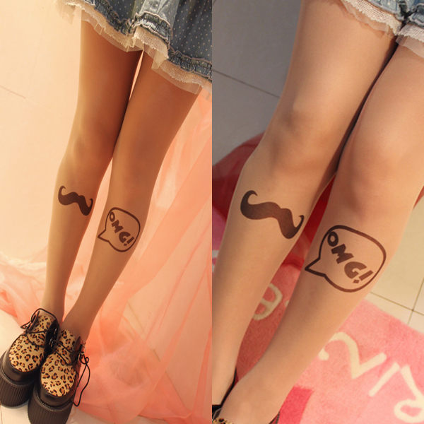 Free Shipping Funny OMG Tattoo Pantyhose Transparent Sock Stockings Tights Leggings