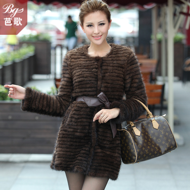free shipping Fur coat 2012 mink hair sodding overcoat knitted mink Women medium-long douhua