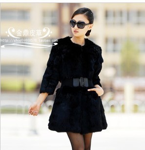 Free shipping Fur coat  leather cape hare wool medium-long outerwear female