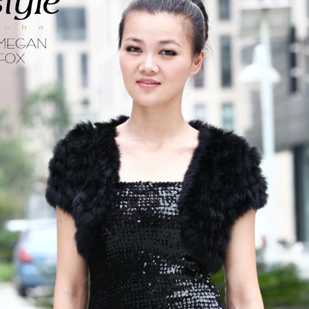 Free shipping  fur coat rabbit fur small cape fur vest waistcoat women's black