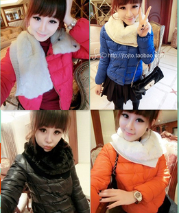 Free shipping Fur collar knitted muffler scarf candy color wadded jacket