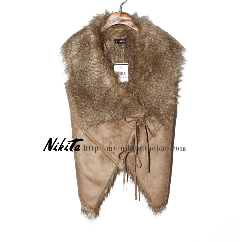 Free shipping fur vest wool collar vest woman lacing slim Leather Vest