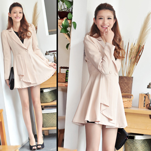 Free Shipping, G 600029 small white collar classic skirt medium-long plain trench 3-430g