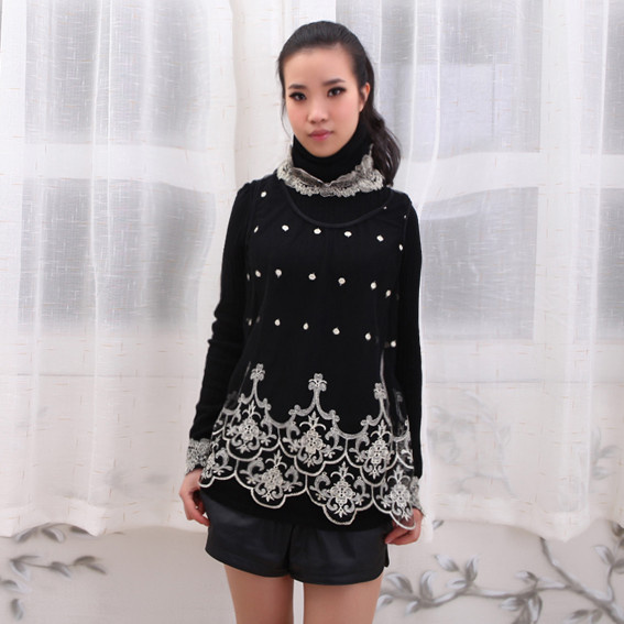 free shipping gauze embroidery vest smock for sweater o-neck sleeveless all-match female gold lace