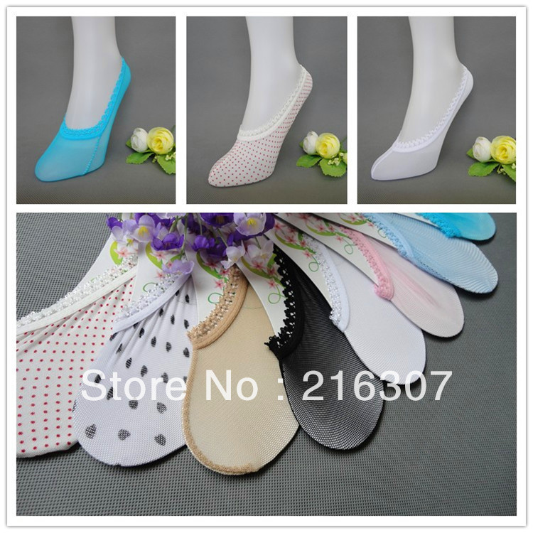 Free Shipping gauze invisible sock slippers lace female