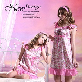 free shipping Gentlewomen silk sleeveless nightgown set