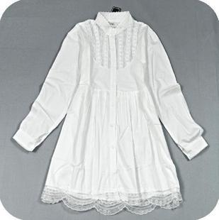 Free shipping Gentlewomen white 100% cotton vintage lace long design shirt long-sleeve shirt 1036