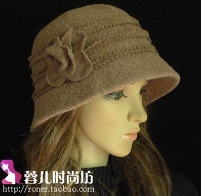 free shipping Gentlewomen winter hat quality thickening pure wool hat  flower bucket hat fedoras