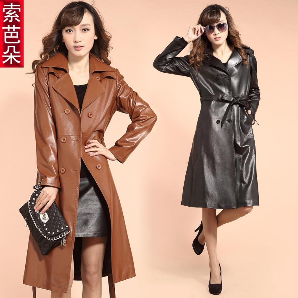 free shipping Genuine leather clothing women's 2012 autumn outerwear women's ultra long sheepskin genuine leather trench 066
