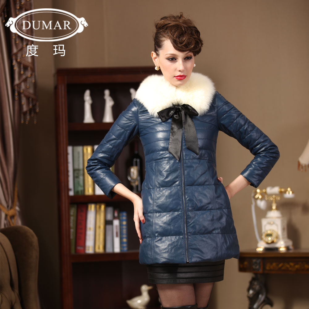 free shipping Genuine leather clothing women's medium-long sheepskin slim down coat 2012 py0657