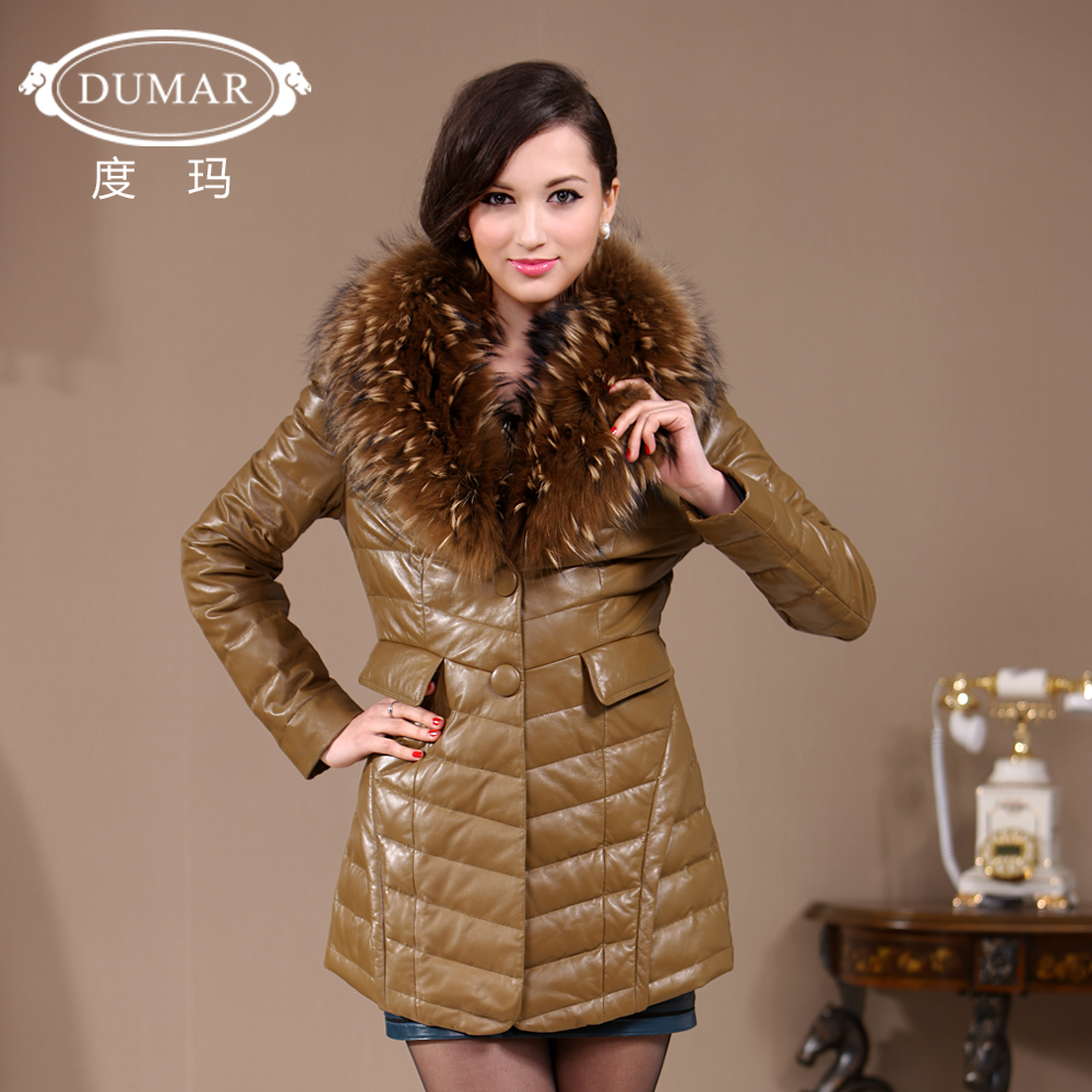 free shipping Genuine leather down coat female medium-long 2012 new arrival fur ultralarge raccoon fur leather clothing py0708