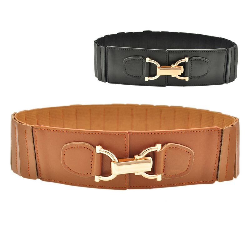 Free Shipping Genuine leather dull patchwork fashion elastic waist women's wide belt black brown