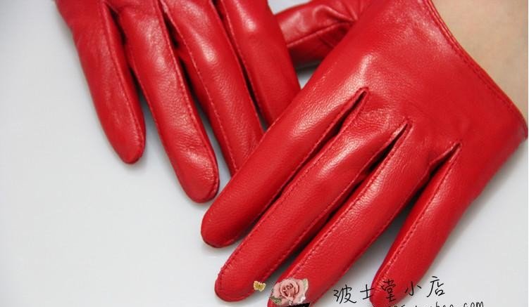 free shipping genuine leather fingerless half gloves RED party show soft mittens
