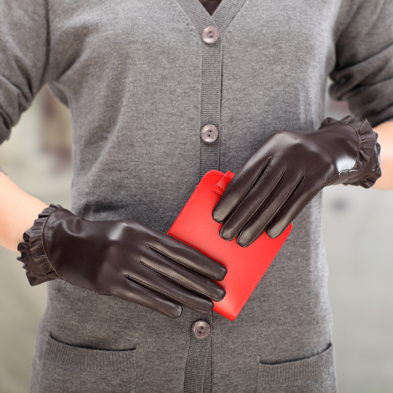 Free shipping Genuine leather gloves winter women's thermal suede gloves