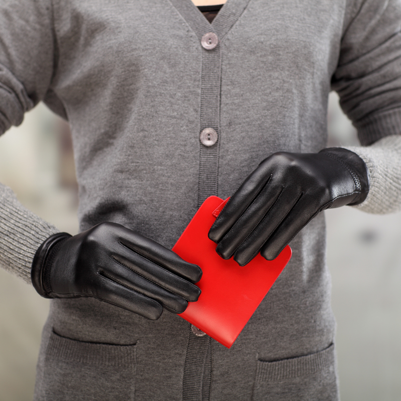Free shipping Genuine leather gloves winter women's thermal suede gloves dual