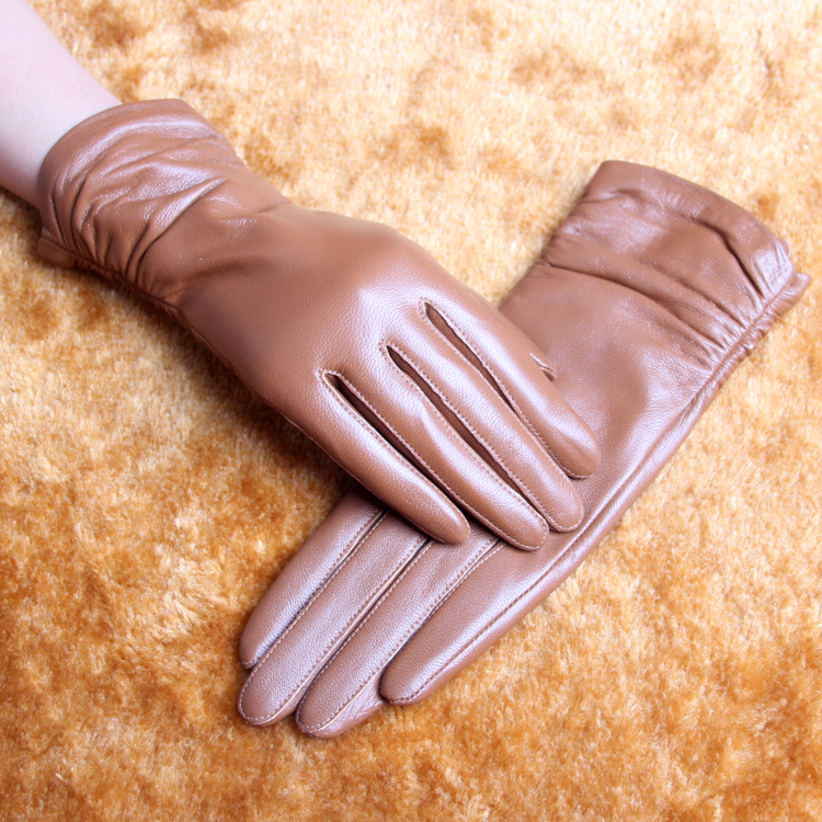 FREE SHIPPING  genuine leather gloves women's long design cotton sheepskin gloves in winter