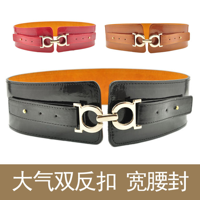 Free Shipping Genuine leather japanned leather double downfield women's wide belt wide belt cummerbund