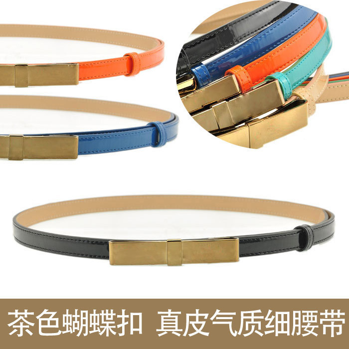 free shipping Genuine leather japanned leather fashion elegant candy color tawers bow thin belt women's strap