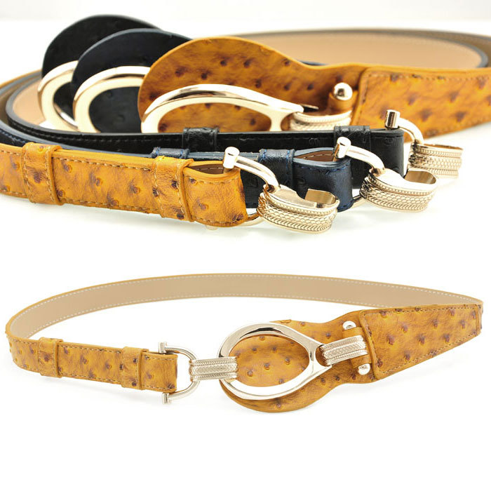free shipping Genuine leather ostrich grain delicate Emboss hook fashion belt adjust women's strap