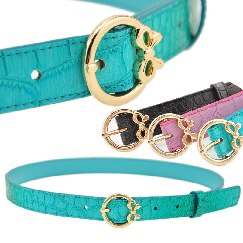 free shipping Genuine leather personalized gradient color crocodile pattern gentle circle bow buckle thin belt women's strap