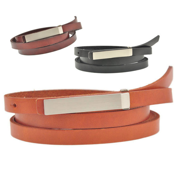 free shipping Genuine leather ultrafine strap brief elegant intellectuality drawing elongated buckle women's thin belt