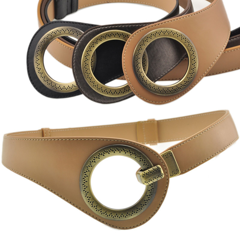 free shipping Genuine leather vintage big round buckle adjust personality women's belt