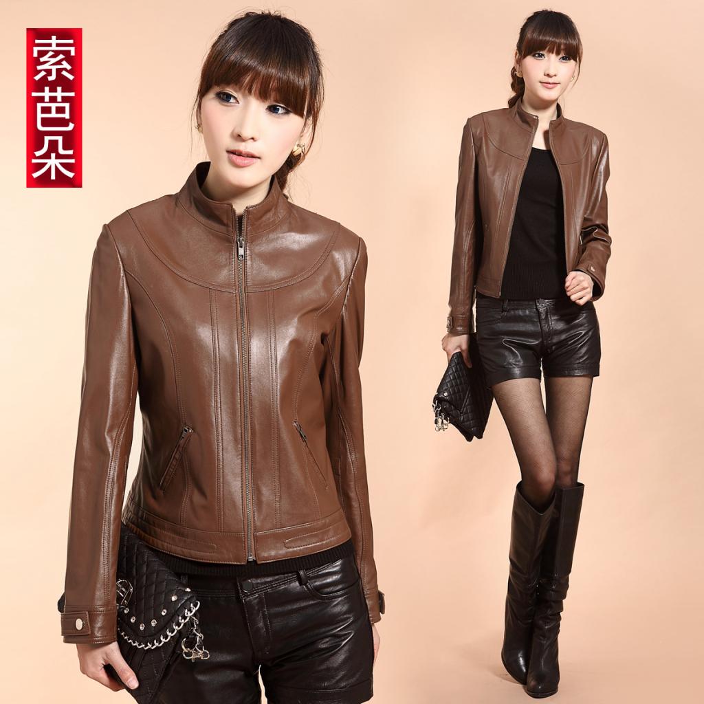 Free Shipping Genuine leather women 2012 autumn leather jacket sheepskin outerwear short design leather clothing p043