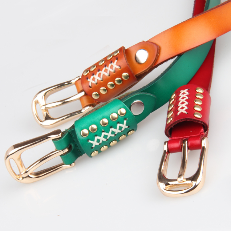 Free Shipping Genuine leather women's strap personality rivet cowhide pin buckle all-match thin belt