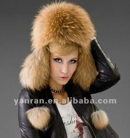 Free shipping Genuine raccoon dog russian fur hat Natural color YR-434A ~wholesale~retail