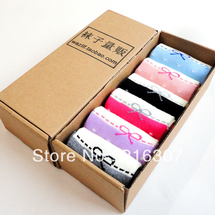 Free Shipping Gift box socks bow dot lace decoration sock  6pairs/set