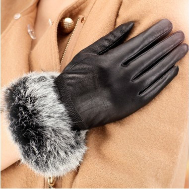 free shipping Gift winter fleece lined leather PU thermal female gloves black women mittens women's gloves