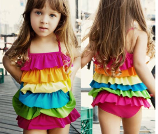 Free Shipping girl kids cute bikinis multi-colors rainbows Swimwear swimsuits chirdren pool beach wear