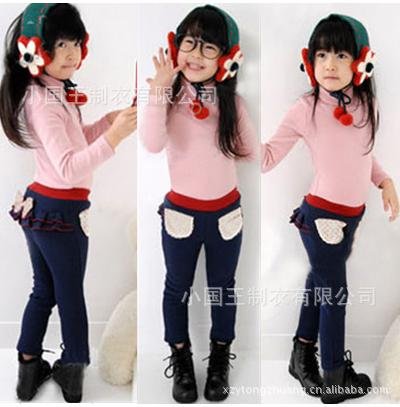 Free shipping  girl new design autumn high quality  children fashion lace bow knitted jeans kid long pants 5pcs/lot