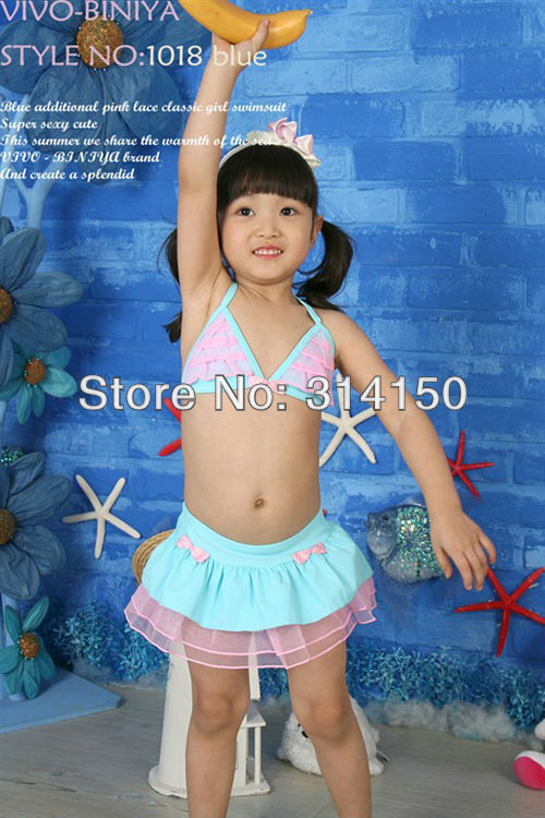 FREE SHIPPING----girl's swimming wear swimsuits children sweet style lace bowknot bikini two -piece bathing suits 1pcs s1108