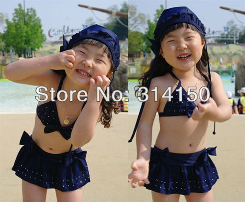 FREE SHIPPING----girl's swimwear pretty swimsuit children two piece swimsuits girls bathing suits with swimming cap 1pcs s1103