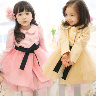 Free Shipping Girls clothing 2012 autumn child outerwear spring and autumn baby long-sleeve lace belt trench