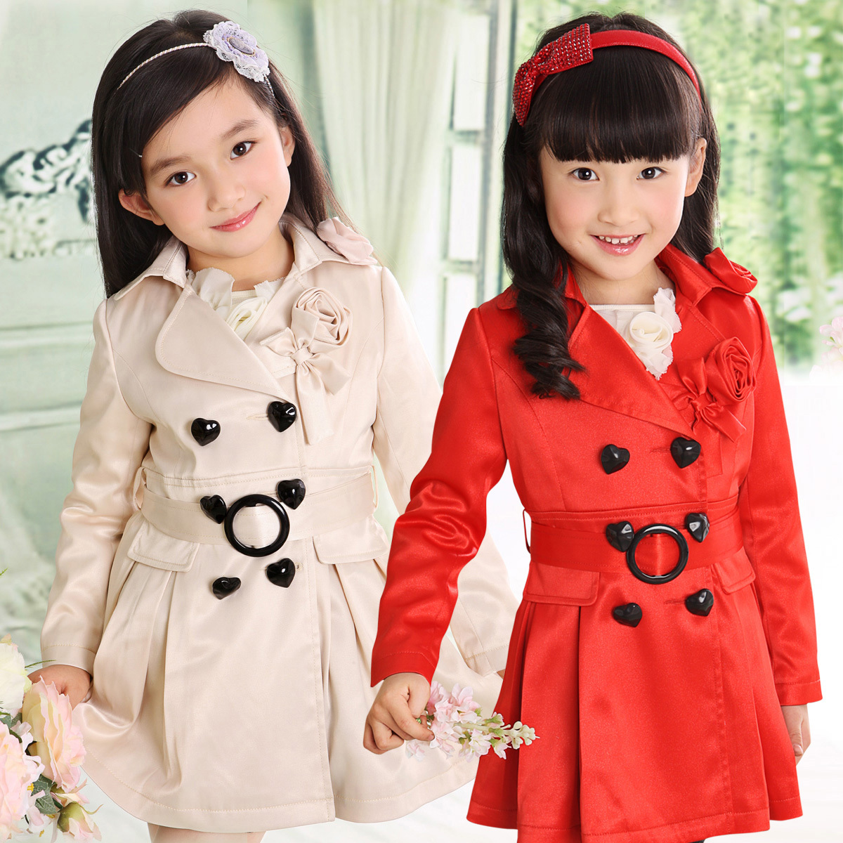 Free Shipping  girls clothing child outerwear medium-long trench 2013 spring