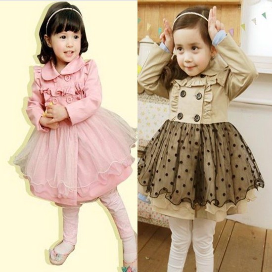 free shipping,Girls clothing polka dot gauze trench small clothing outerwear lace trench fashion trench