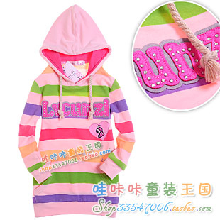 Free shipping Girls clothing spring child stripe long-sleeve T-shirt spring and autumn girl long design sweatshirt 8820