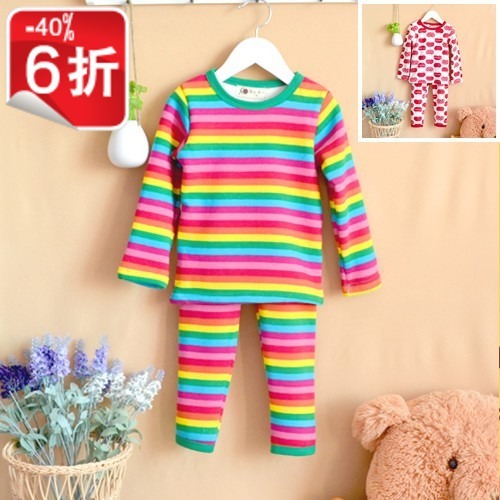 Free Shipping girls clothing thermal underwear set plus velvet thickening baby 100% cotton lounge Sale Hot