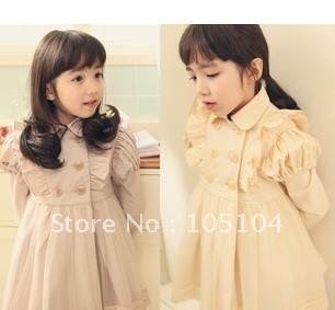 Free Shipping girls lace Bubble sleeve trench coat,double-breasted flounces,kids jacket,Korean clothing