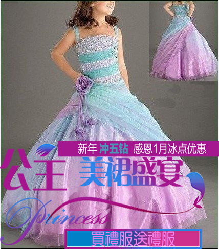 free shipping girls princess evening gown ball gown floor length wedding dress