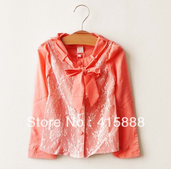 free shipping girls red lace bow chiffon shirt   kids shirt,6pcs/lot,ZJX182