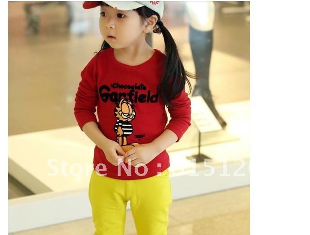 Free Shipping Girls Spring & Autumn Garfield Clothes / Tops withVelvet (5 pcs/lot) T_0002